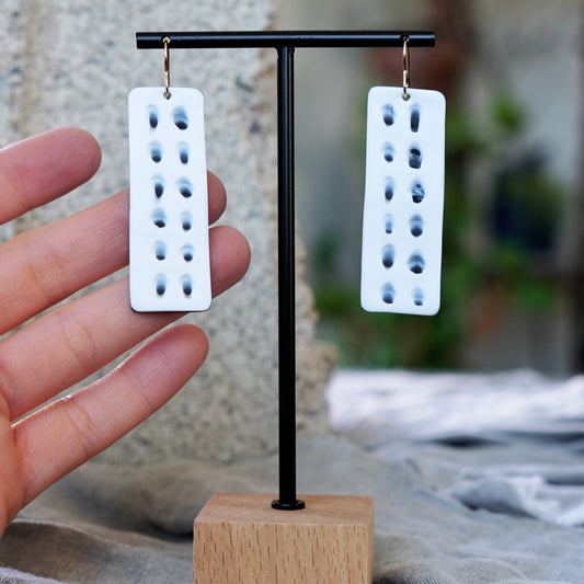 JAX Atelier Unique White Black Textured Hand Carved Rectangular Statement Earrings San Diego Made