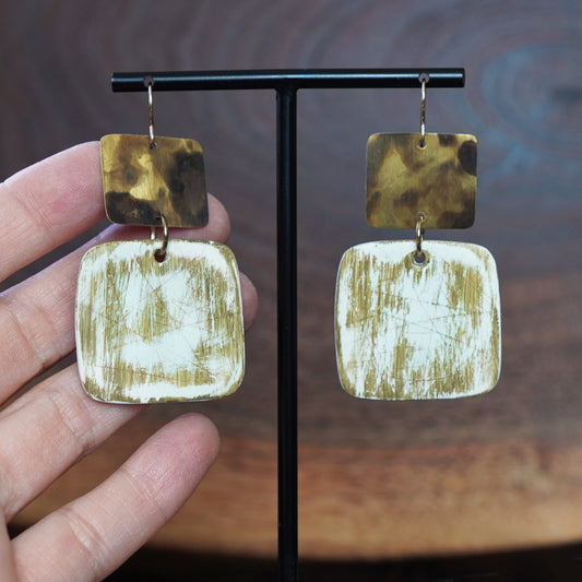 Artful Brass Patina and Olive Green Painted Clay Statement Earrings by JAX Atelier Made in San Diego