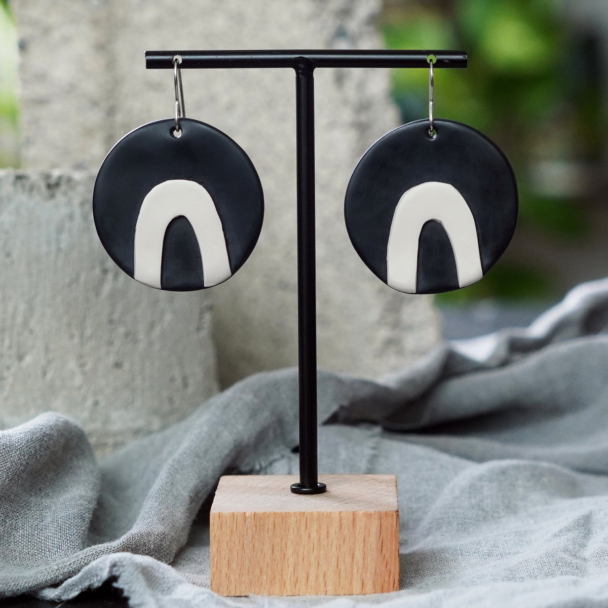 Black White Arch Polymer Clay Earrings JAX Atelier