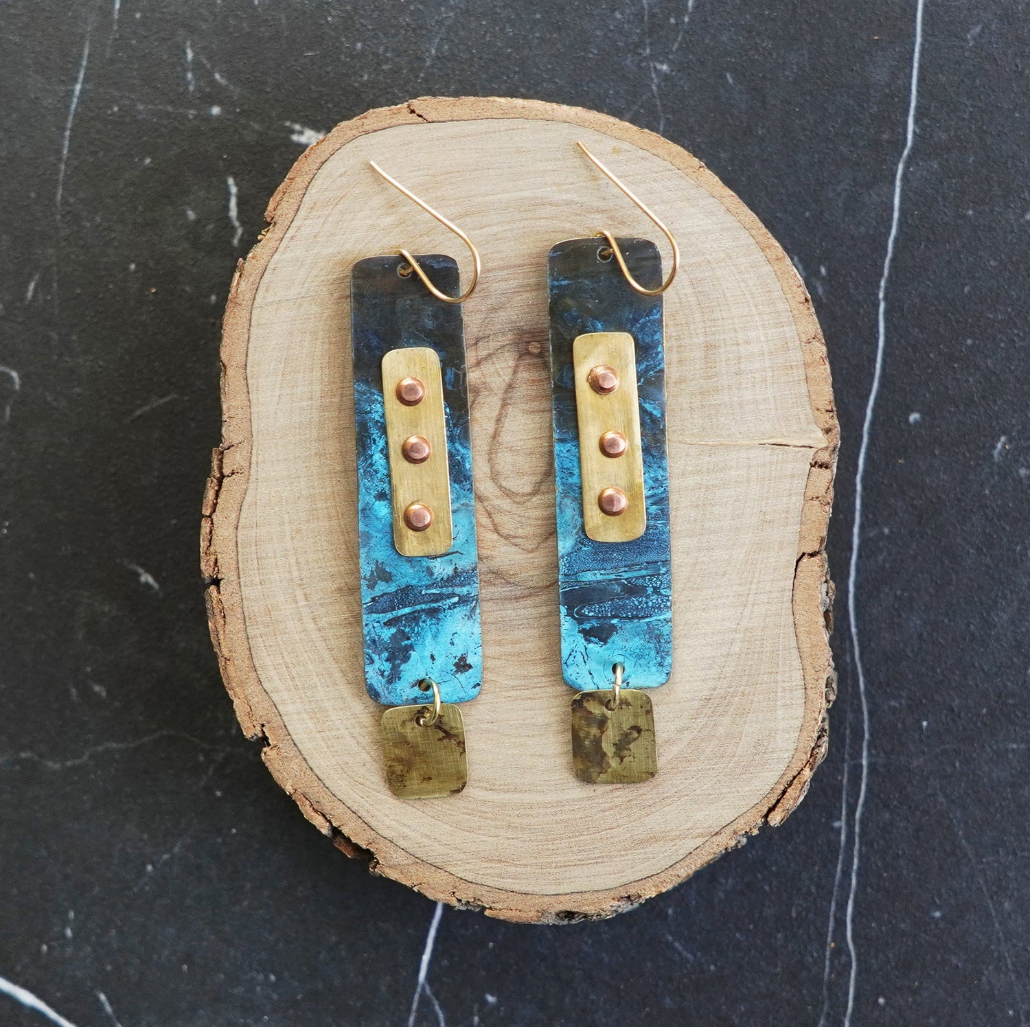 Silver Brass Copper Patina Earrings by JAX Atelier Handmade in San Diego