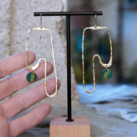 Abstract Hammered Brass Olive Green Drop Statement Earrings JAX Atelier San Diego Jewelry