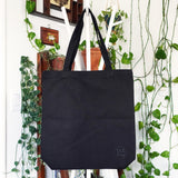 One of a kind Abstract Ovals Monochromatic Block Printed Black Canvas Tote Bag JAX Atelier Made in San Diego