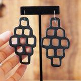 Unique Geometric Black Abstract Cutout Polymer Clay Earrings Handmade by Jax Atelier in San Diego