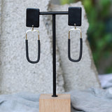 Brass Black Rectangle Polymer Clay Statement Earrings JAX Atelier Made in San Diego