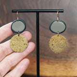 Creative Black and Taupe Polymer Clay and Brass Patina Statement Earrings made by Jax Atelier in San Diego, CA