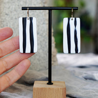 Unique Black White Carved Rectangular Statement Earrings JAX Atelier Made in San Diego