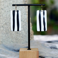 Black White Carved Rectangular Statement Earrings JAX Atelier San Diego Made