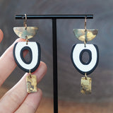Unique One of a Kind Black-and-white Clay and Brass Patina Statement Earrings by Jax Atelier Handmade in San Diego