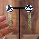 One of a kind Abstract Black-and-white Clay and Textured Brass Statement Earrings by Jax Atelier Handmade in San Diego