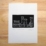 Linocut Block Print of Pottery Collection by Jacki Geary with JAX Atelier.