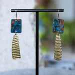 Unique Blue Copper Patina Textured Brass Statement Earrings JAX Atelier San Diego Made
