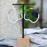 Unique Brass White Abstract Hoop Earrings JAX Atelier Made in San Diego