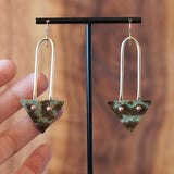 One of a kind Brass Arch & Riveted Patina Triangle Statement Earrings by JAX Atelier handmade in San Diego
