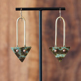 Artful Brass Arch & Riveted Patina Triangle Statement Earrings Handmade by JAX Atelier in San Diego