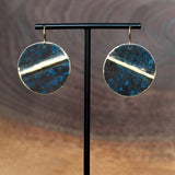 One of a kind Dark Black and Blue Patina Circle Statement Earrings by Jax Atelier Handmade in San Diego
