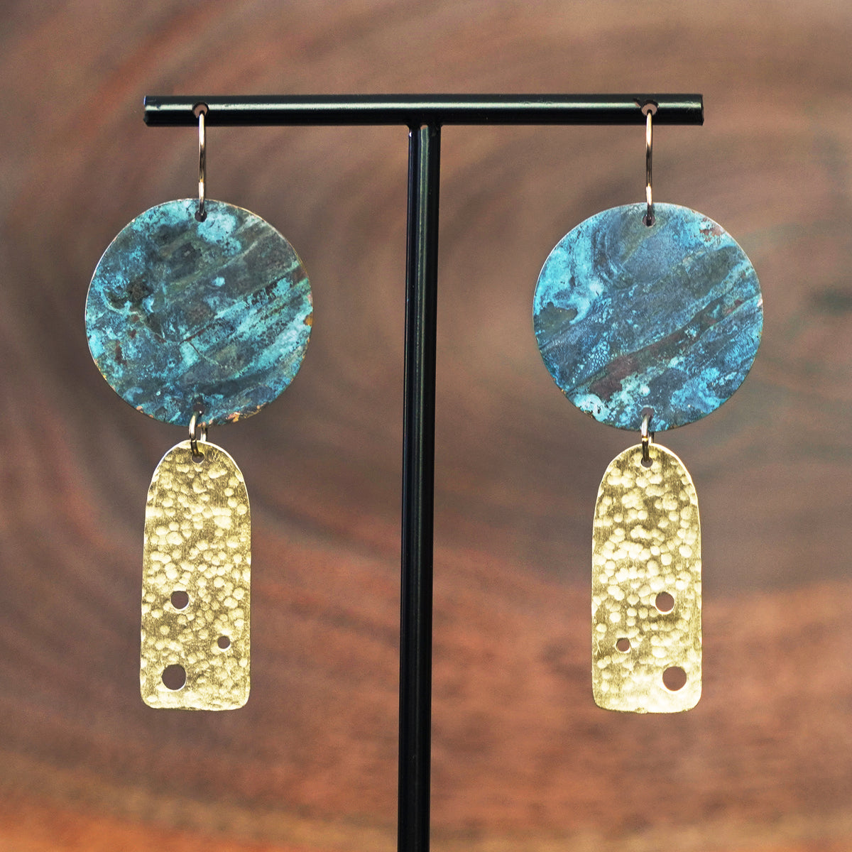 Artful One of a kind Brass Patina Hammered Arch Earrings by Jax Atelier Handcrafted in San Diego