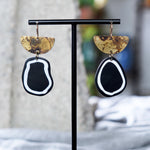 Artful Brass Patina Half Circles B&W Clay Drop Statement Earrings JAX Atelier Made in San Diego