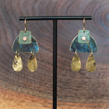 Artful Geometric Riveted Patina Teardrop Dangle Statement Earrings Handcrafted by Jax Atelier in San Diego