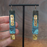 One of a kind Artsy Brass Patina Riveted Dangle Statement Earrings Handmade by Jax Atelier in San Diego