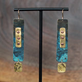 Artful Sculptural Brass Patina Riveted Dangle Statement Earrings Handcrafted by Jax Atelier in San Diego