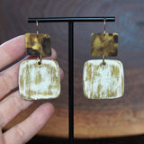 Artful Brass Patina and Olive Green Painted Clay Statement Earrings by JAX Atelier Made in San Diego