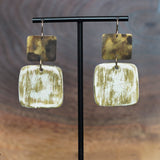 Unique OOAK Brass Patina and Olive Green Painted Clay Statement Earrings by JAX Atelier Handmade in San Diego