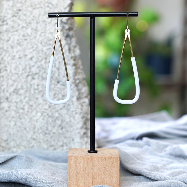 Unique Brass White Triangular Earrings JAX Atelier Made in San Diego California