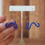 Artful and Unique Brass Wire and Blue Tubing Abstract Statement Earrings by JAX Atelier San Diego made