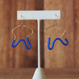 OOAK Unique Brass Wire and Blue Tubing Abstract Statement Earrings by JAX Atelier handmade in San Diego
