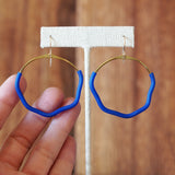 Artful Brass Wire and Blue Tubing Abstract Hoop Earrings by Jax Atelier San Diego made