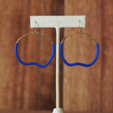 Artful Brass Wire and Blue Tubing Abstract Wavy Hoop Statement Earrings by JAX Atelier handmade in San Diego