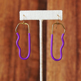 Artful Brass Wire and Purple Tubing Abstract Statement Earrings by Jax Atelier handmade in San Diego
