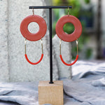 Burnt Orange Polymer Clay Circles Brass Red Statement Earrings JAX Atelier San Diego Made