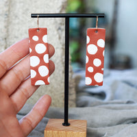 Artful Burnt Orange White Polkadot Polymer Clay Statement Earrings JAX Atelier Made in San Diego 