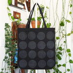 Textured Circles Block Printed Black Canvas Tote Bag Jax Atelier Made in San Diego