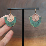 One of a kind Unique Leaf Impression Riveted Patina Statement Earrings Handcrafted by Jax Atelier in San Diego