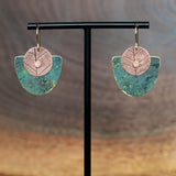 Artful Leaf Impression Riveted Patina Statement Earrings Handmade by Jax Atelier in San Diego