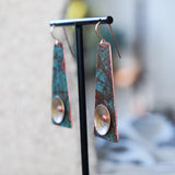 OOAK Copper Patina & Brass Textured Circles Riveted Trapezoid Statement Earrings by JAX Atelier Made in San Diego