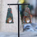 Artful Copper Patina & Brass Textured Circles Riveted Trapezoid Statement Earrings by JAX Atelier Made in San Diego