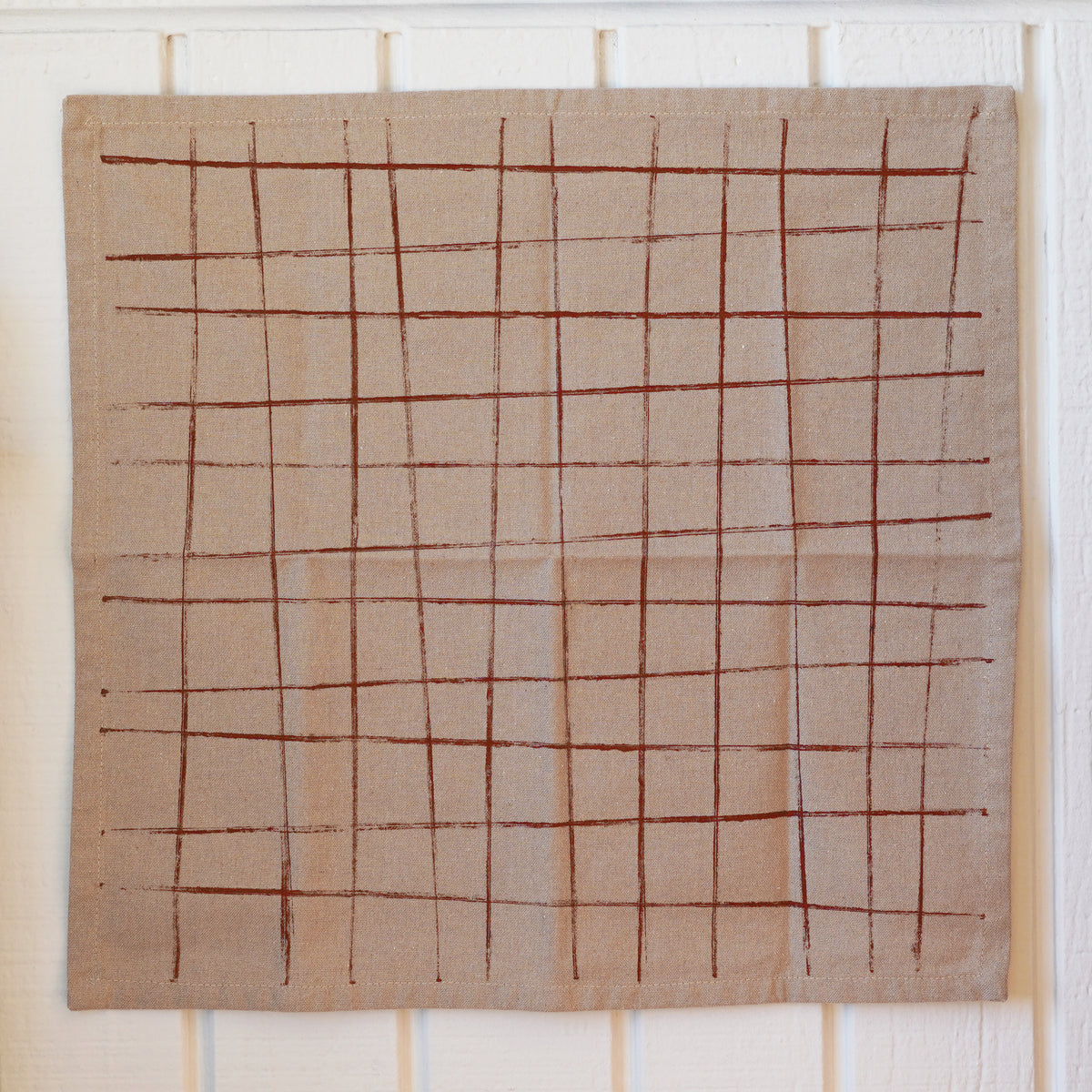 Graph Lines Block Printed Tan Napkin Set Made in San Diego by Jax Atelier