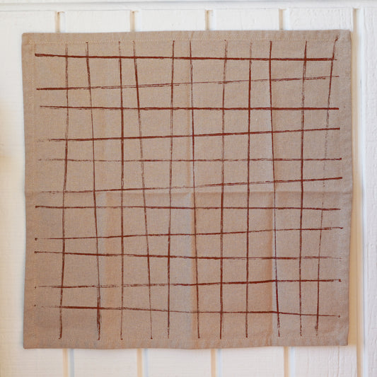 Graph Lines Block Printed Tan Napkin Set Made in San Diego by Jax Atelier