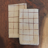 Graph Lines Block Printed Tan Napkin Set Hand Printed by Jax Atelier in San Diego