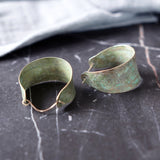 Unique Anticlastic Brass Blue Green Patina Wide Hoop Statement Earrings JAX Atelier Made in San Diego