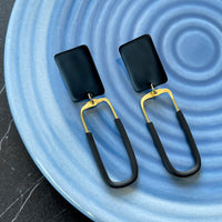 Brass Black Rectangle Polymer Clay Statement Earrings JAX Atelier Made in San Diego