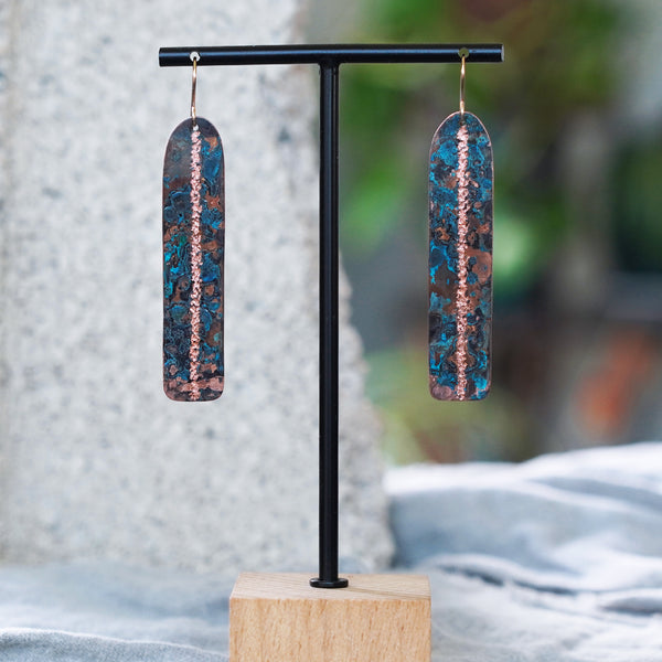 Narrow Arch Copper Blue Patina Statement Earrings JAX Atelier Made in San Diego