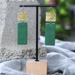 Unique Textured Brass Olive Green Polymer Clay Statement Earrings Jax Atelier Made in San Diego California
