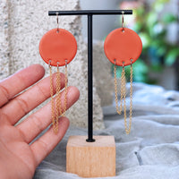 Unique OOAK Orange Gold Chain Dangle Statement Earrings JAX Atelier Made in San Diego
