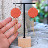 Unique OOAK Orange Gold Chain Dangle Statement Earrings JAX Atelier Made in San Diego