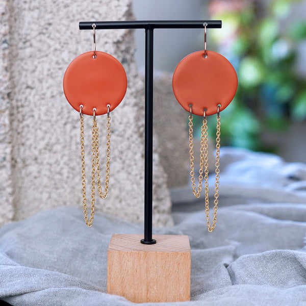 Unique Orange Gold Chain Dangle Statement Earrings JAX Atelier Made in San Diego California