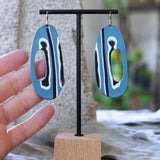 Periwinkle Blue Black White Abstract Hoop Statement Earrings JAX Atelier San Diego Made